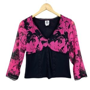 IVY JANE Blouse Top Shirt Long Sheer Sleeves Crop